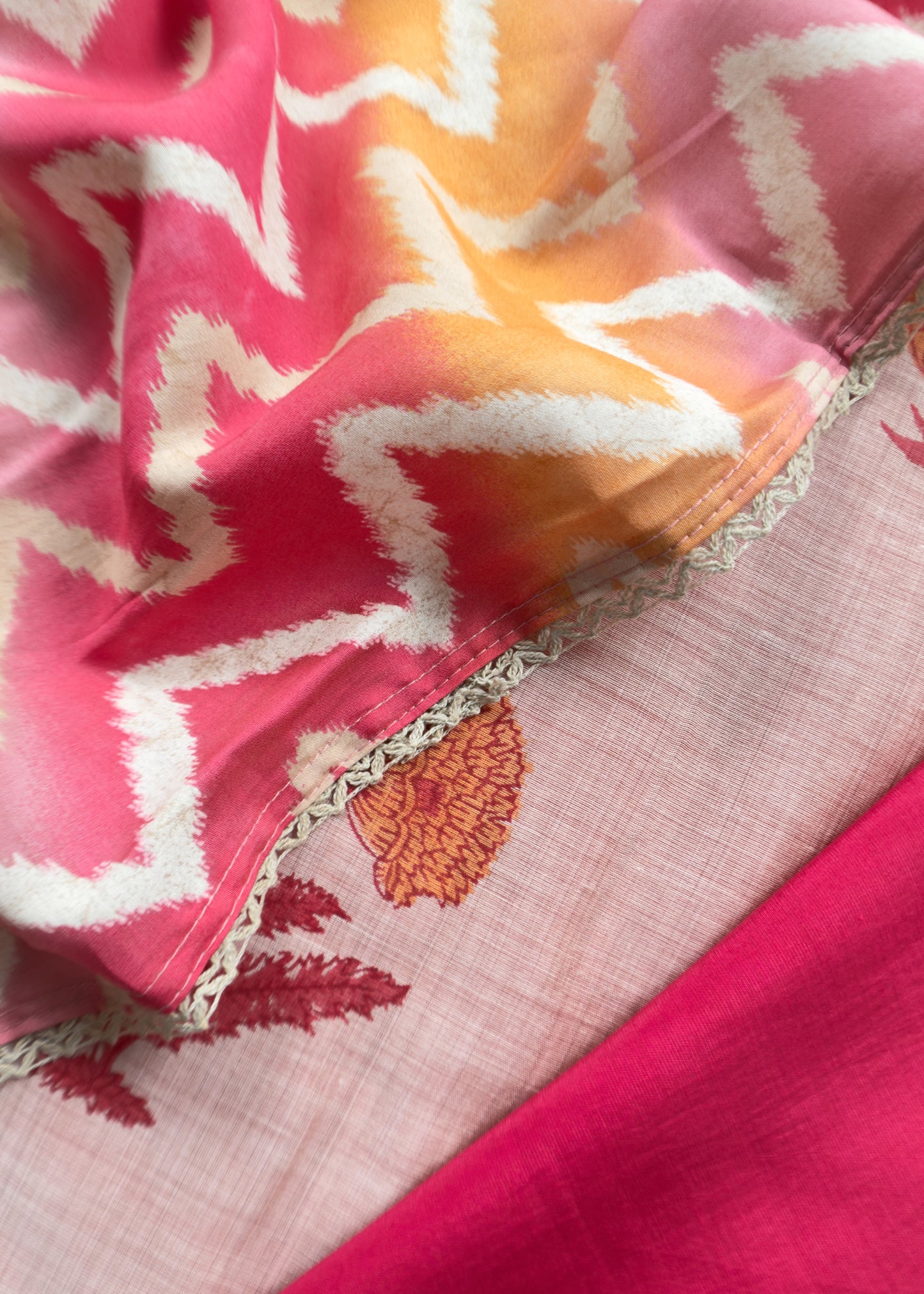 Pink Chanderi Hand-block Print Unstitched suit