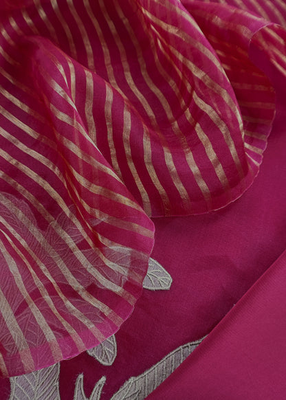 Maroon Chidiya Handloom Kora Silk Suit With Gold Tissue Appliqué Work