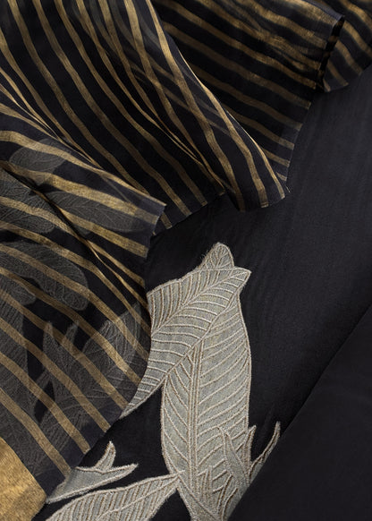 Kalasheel Luxe Black Kora Silk Kurta With Tissue Silk Dupatta With Tissue Appliqué Work