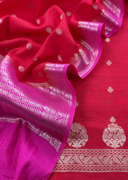 Red Handloom Chanderi Silk Kurta and Dupatta with Gold Zari Weaving