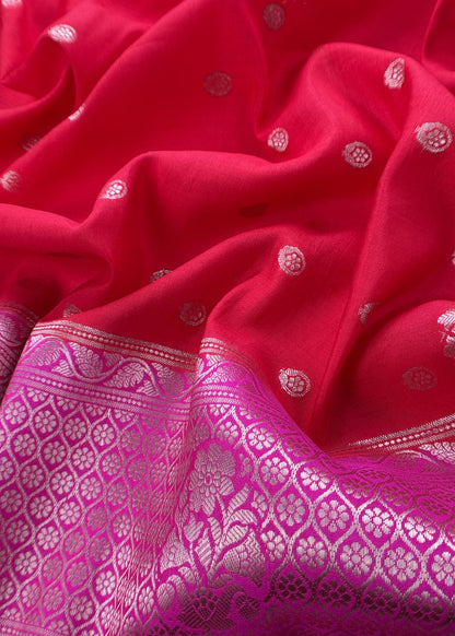 Red Handloom Chanderi Silk Kurta and Dupatta with Gold Zari Weaving