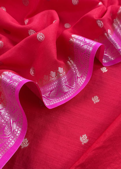 Red Handloom Chanderi Silk Kurta and Dupatta with Gold Zari Weaving
