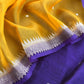 Purple and Yellow Handloom Raw Silk Suit With Kora Silk Dupatta