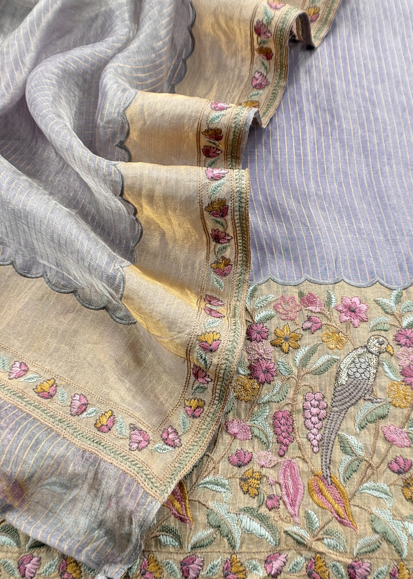 Lilac Unstitched Tissue Silk Suit With Dupatta