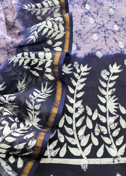 Purple Abstact Print Maheshwari Silk Suit With Gold Zari weaving