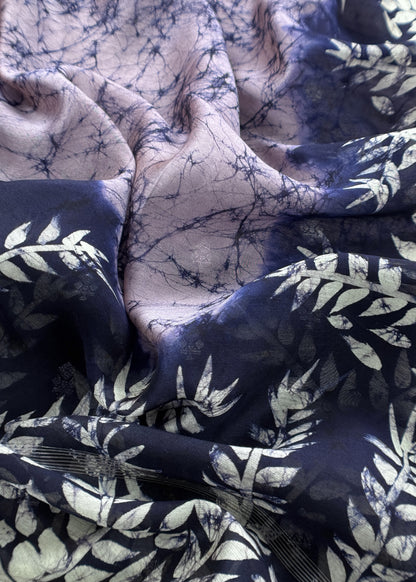 Purple Abstact Print Maheshwari Silk Suit With Gold Zari weaving
