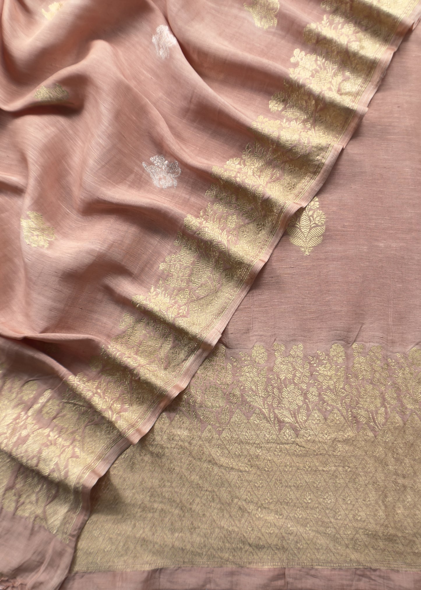 Peach Bloom Handloom Linen Silk With Kadwa Weaves