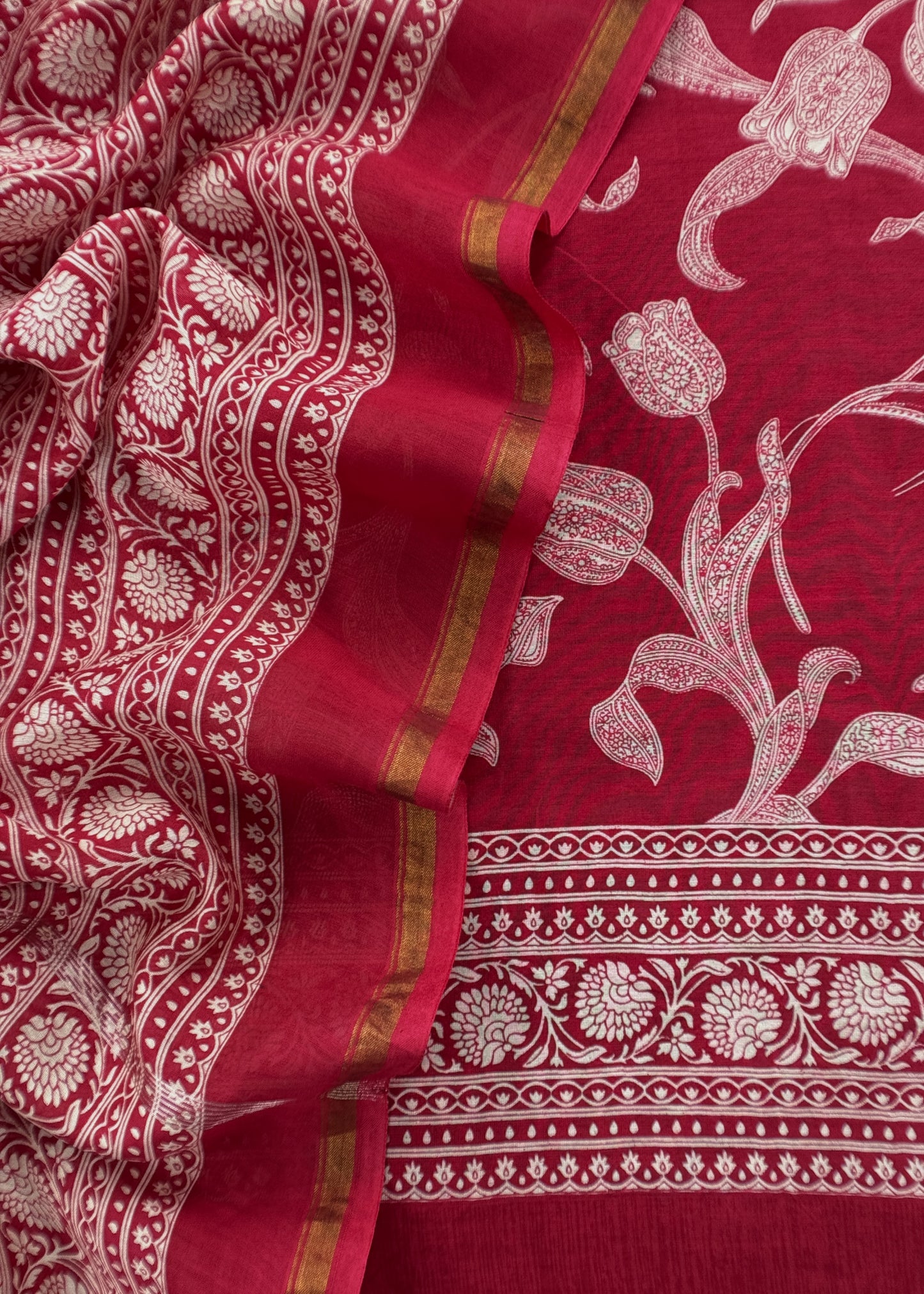 Red Maheshwari Silk Unstitched Suit With Dupatta