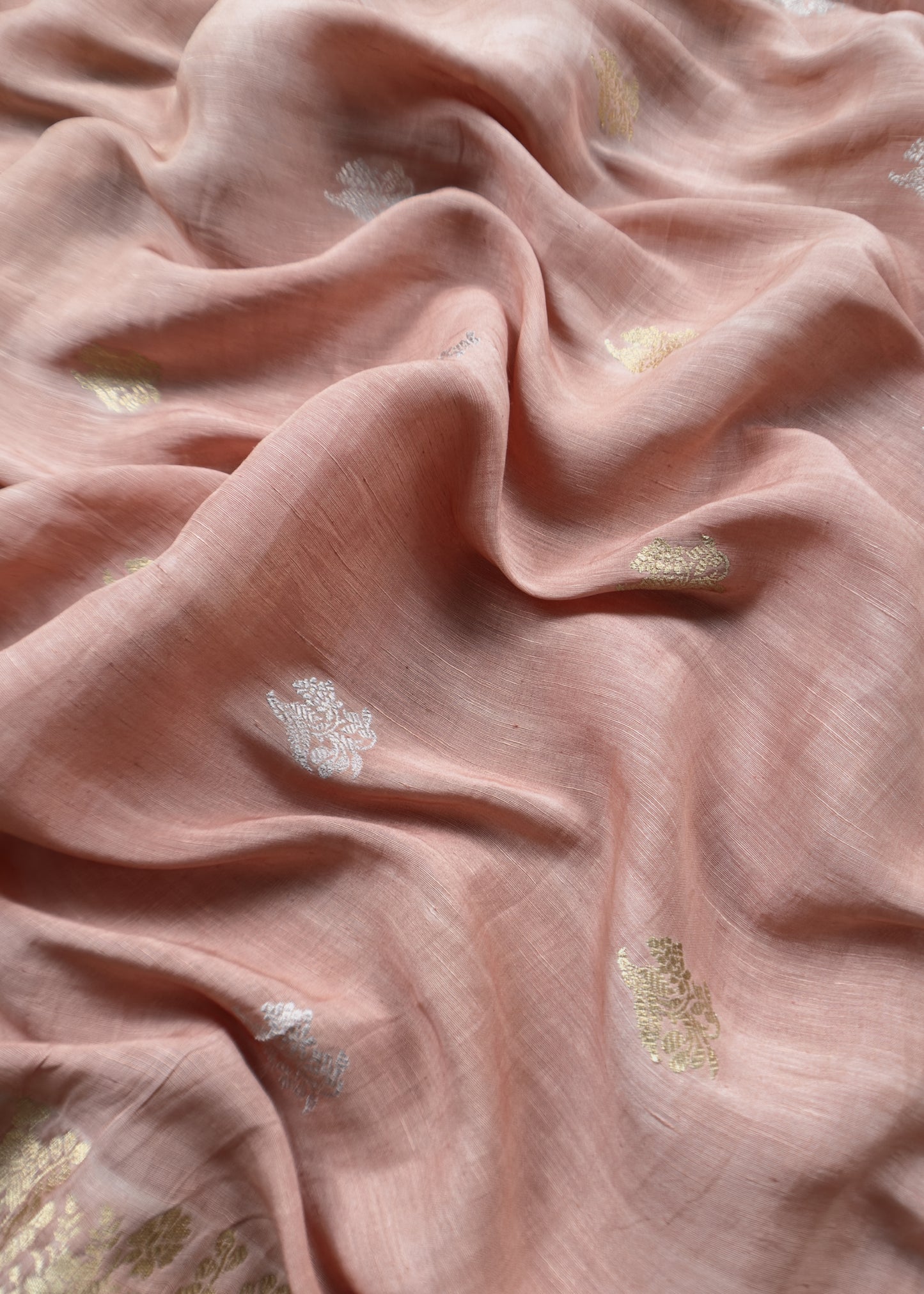 Peach Bloom Handloom Linen Silk With Kadwa Weaves