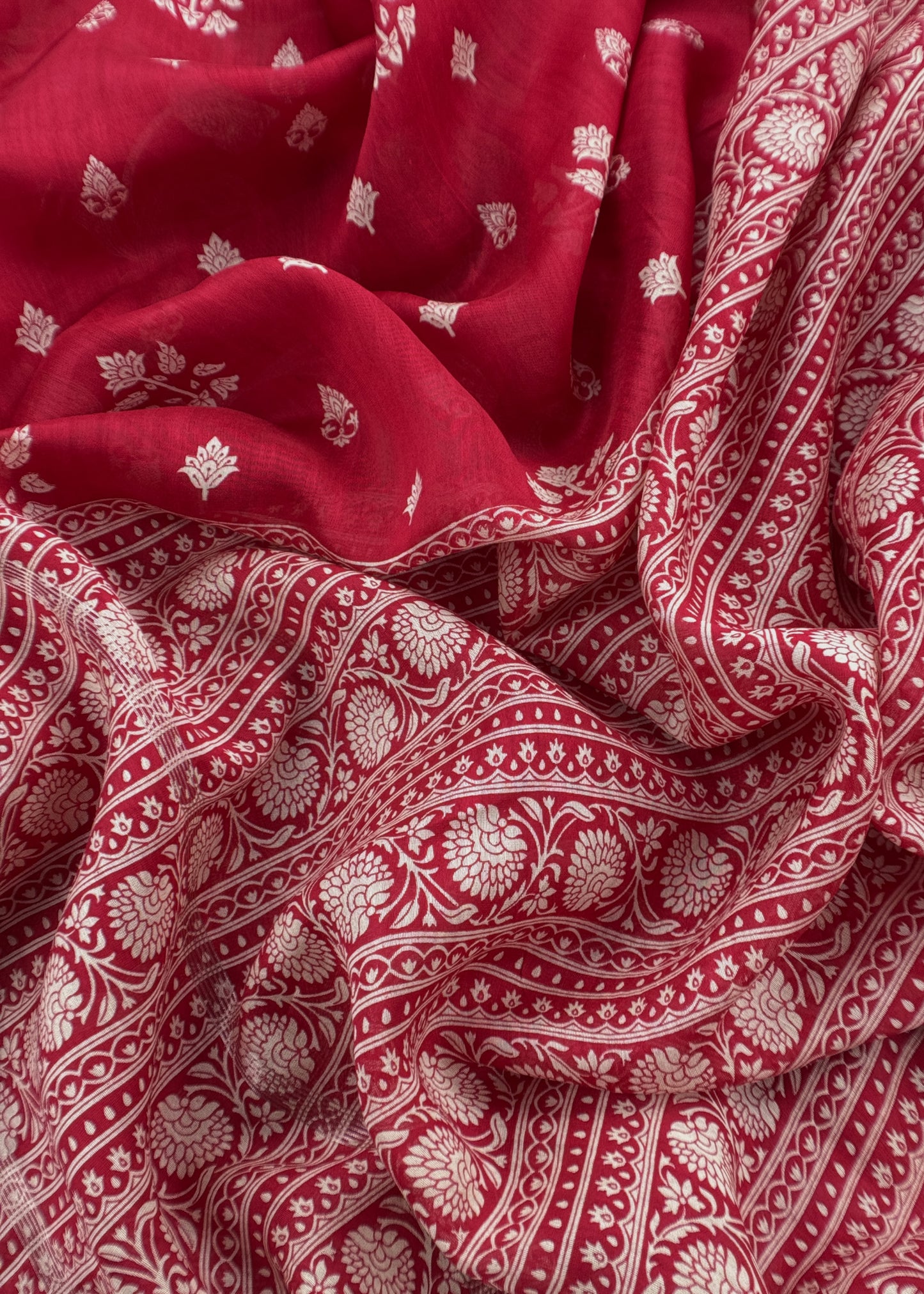 Red Maheshwari Silk Unstitched Suit With Dupatta
