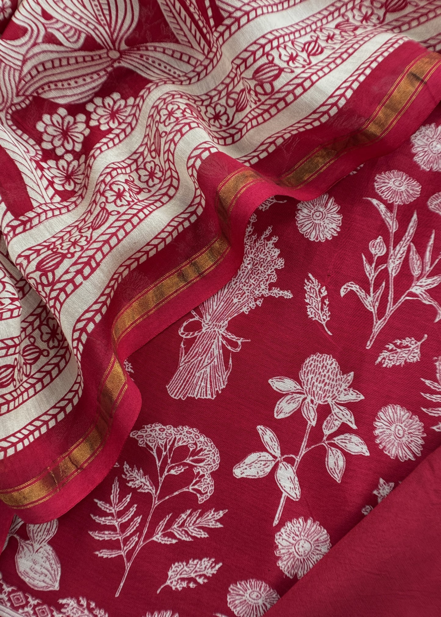 Red Maheshwari Silk Suit With Dupatta