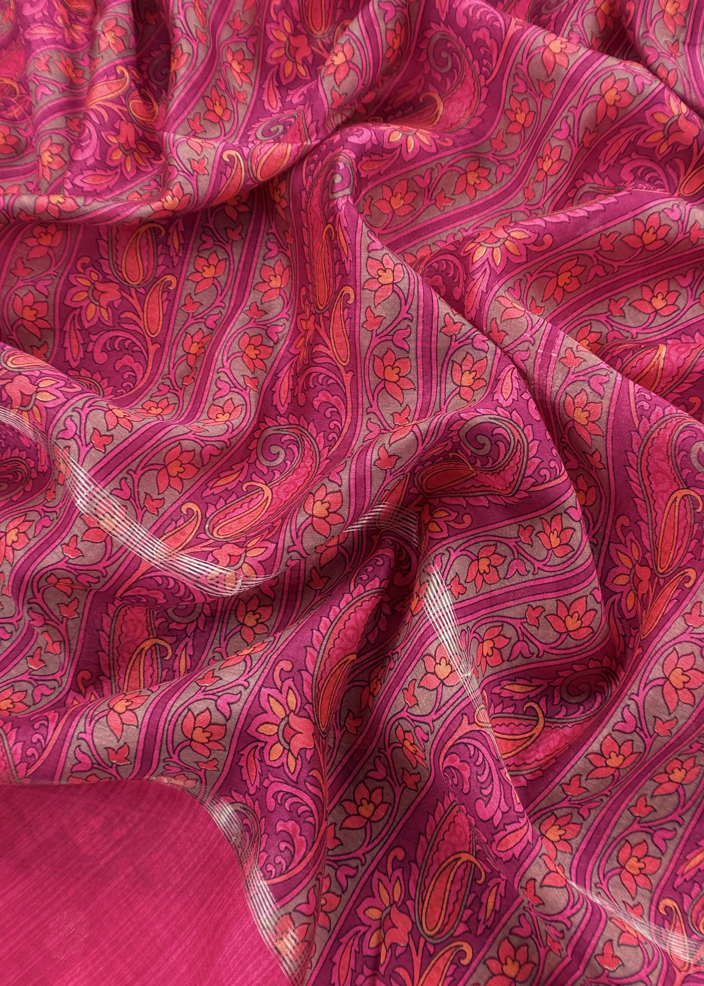 Pink Handloom Maheshwari Silk Unstitched Suit With Kalamkari Dupatta