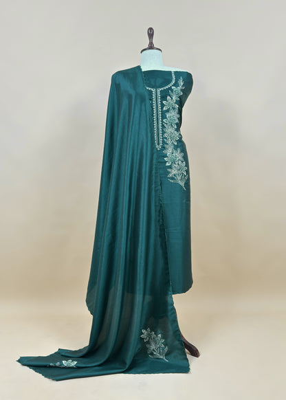 Black Satin Silk Suit Fabric with Dori And Zardosi Embroidery