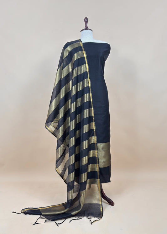 Black Banarasi Chanderi Suit With Dupatta