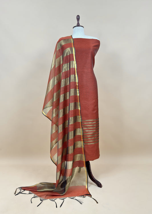 Orange Banarasi Chanderi Suit With Dupatta