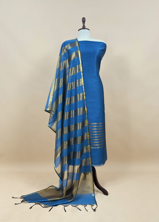 Blue Banarasi Chanderi Suit With Dupatta