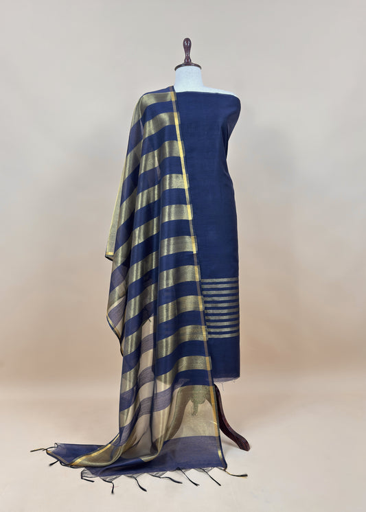 Blue Banarasi Chanderi Suit With Dupatta