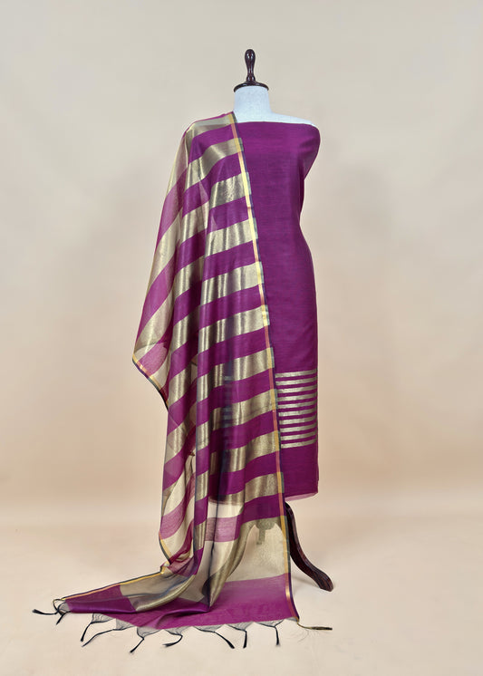 Purple Banarasi Chanderi Suit With Dupatta