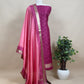 Rani Pink Chanderi Blend Ikkat Suit Set With Zari borders