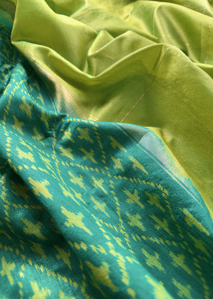 Double Shade Green Chanderi Blend Ikkat Suit Set With Zari borders