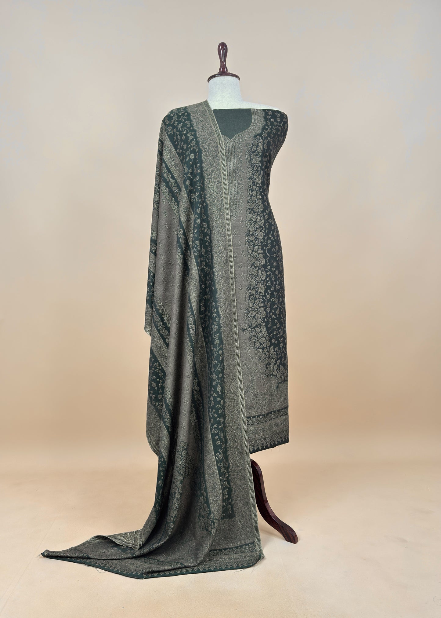 Bottle Green Premium Pashmina Silk Suit With Dupatta