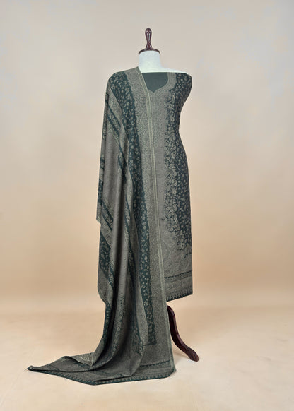 Bottle Green Premium Pashmina Silk Suit With Dupatta