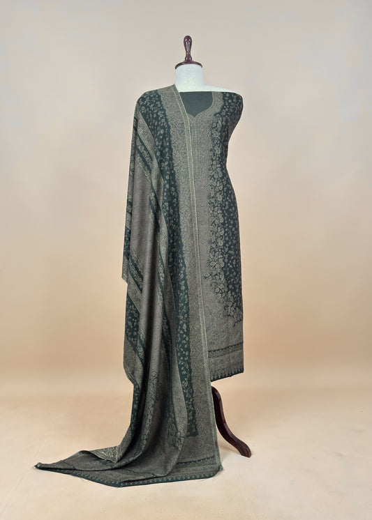 Bottle Green Premium Pashmina Silk Suit With Dupatta