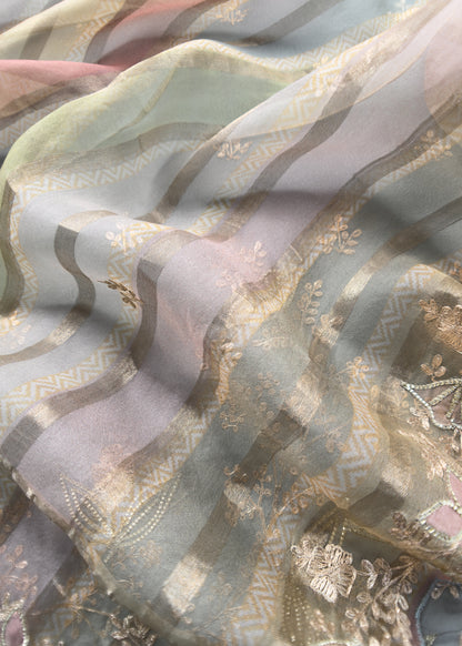 Sky Blue Kalasheel Luxe Organza Suit with Pitta Hand Work