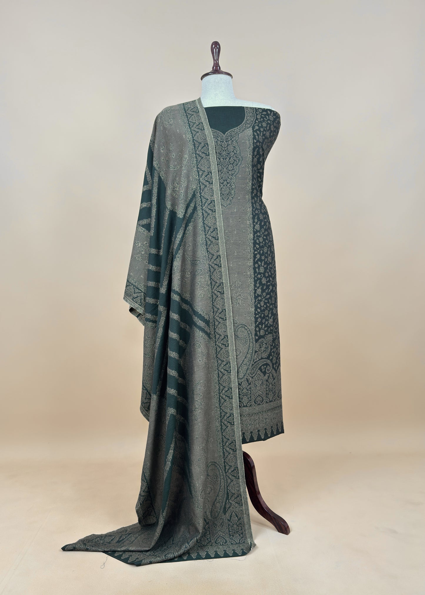 Bottle Green Premium Pashmina Silk Suit With Dupatta