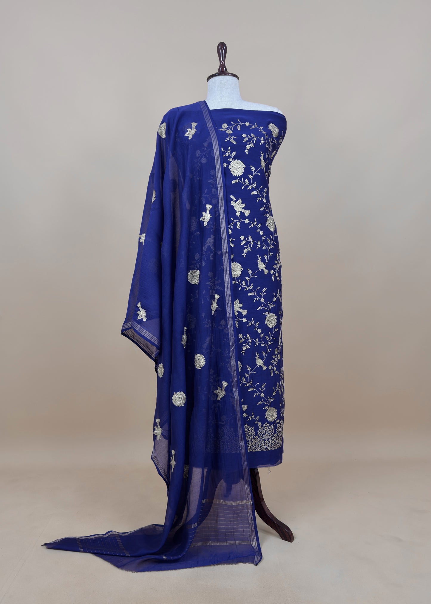 Persian Purple Chidiya Pure Mul Chanderi Suit Fabric With Aari Embroidery