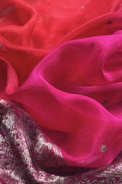 Red Handloom Raw Silk Kurta And Kora Silk Dupatta With Kadwa Weaving