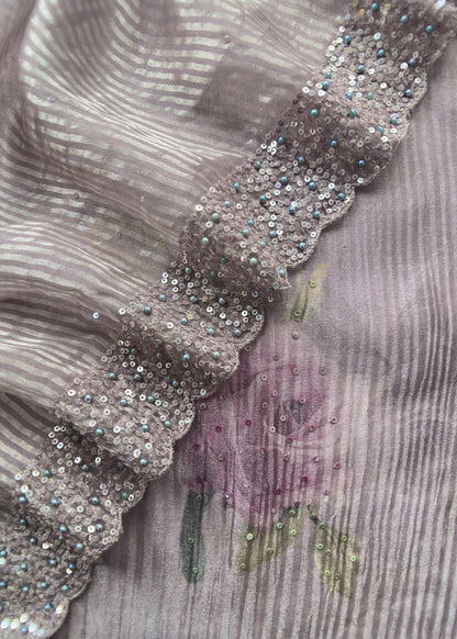 Pastel Purple Unstitched Dupatta-Suit In Handloom Tissue-Silk With Pearl And Sequins