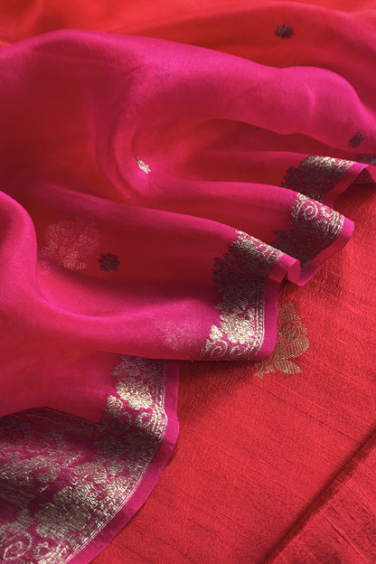 Red Handloom Raw Silk Kurta And Kora Silk Dupatta With Kadwa Weaving