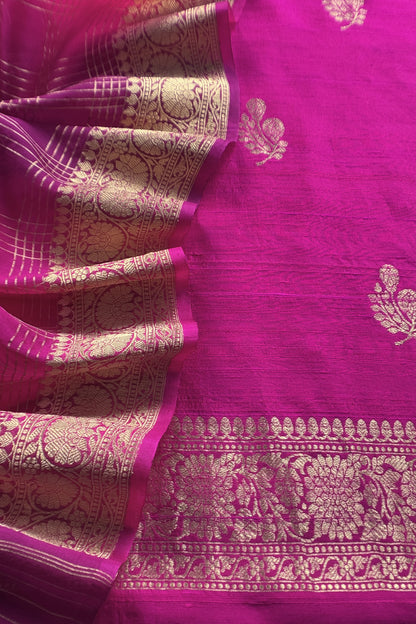 Pink Handloom Raw Silk Kurta And Kora Silk Dupatta With Meenkari Weaving