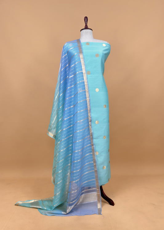 Powder Blue Handloom Banarasi Silk Kurta And Ombre Kora Silk Dupatta With Kadwa Meenakari Weaving