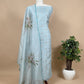 Blue Pure organza Unstitched suit with Resham Embroidery and Hand-painted Dupatta