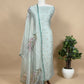 Blue Pure Organza Unstitched Suit With Resham Embroidery And Hand-Painted Dupatta