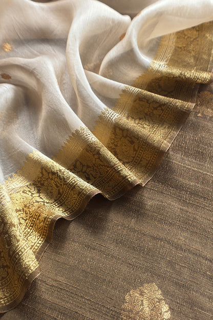 Brown Handloom Raw Silk Kurta And Kora Silk Dupatta With Kadwa Weaving