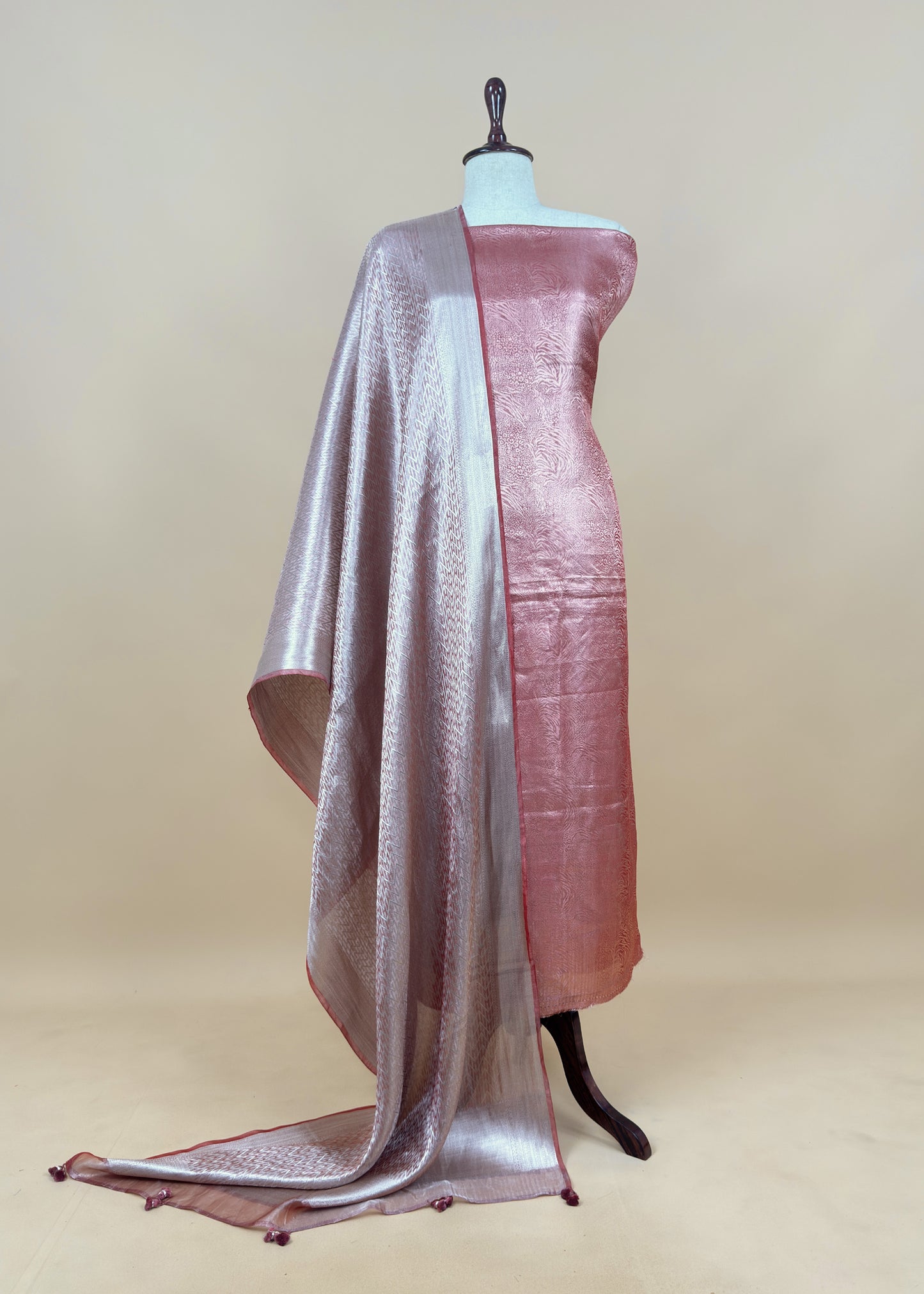 Lustre Purple Designer Pure Brocade Tissue Silk Suit Fabric