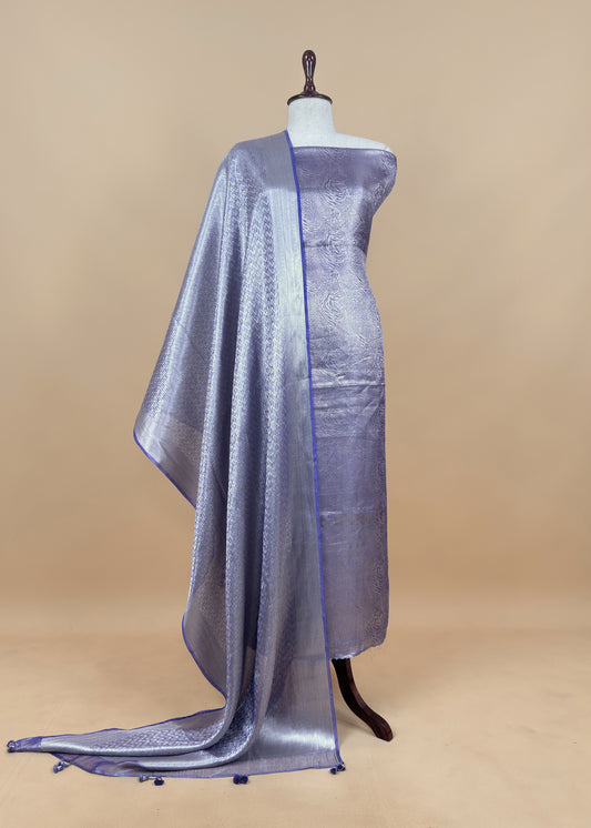 Lustre Purple Designer Pure Brocade Tissue Silk Suit Fabric