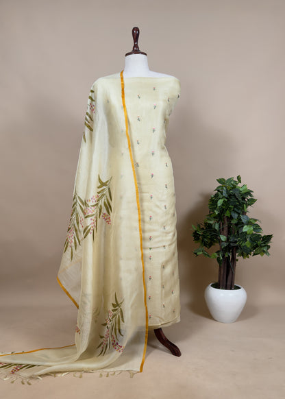 Blueish Green Pure Organza Unstitched Suit In Resham Embroidery