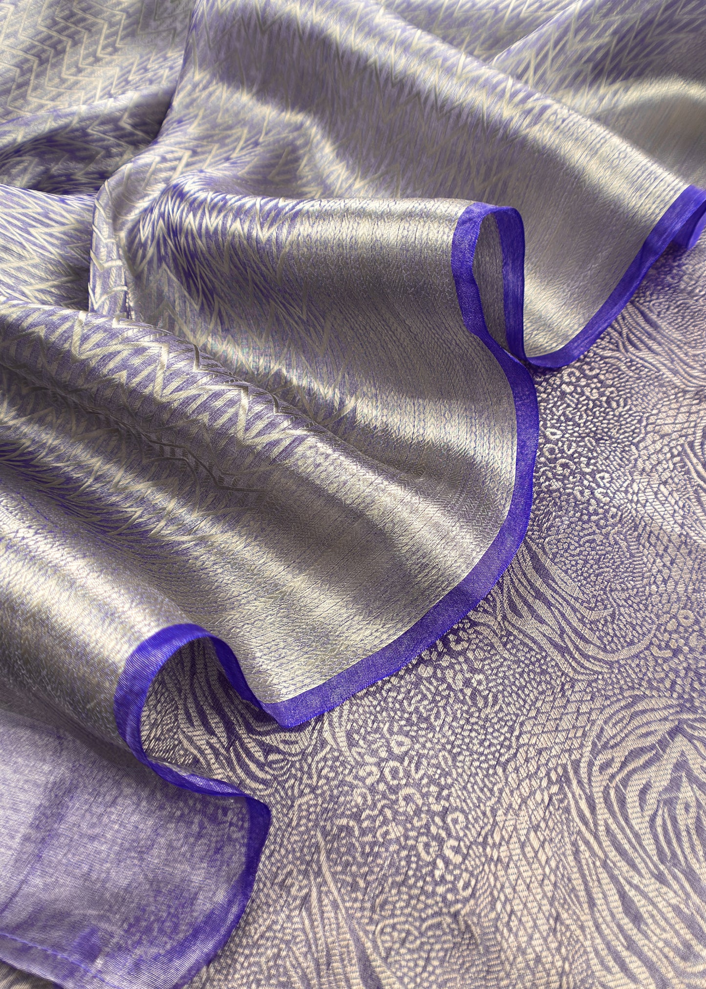 Lustre Purple Designer Pure Brocade Tissue Silk Suit Fabric