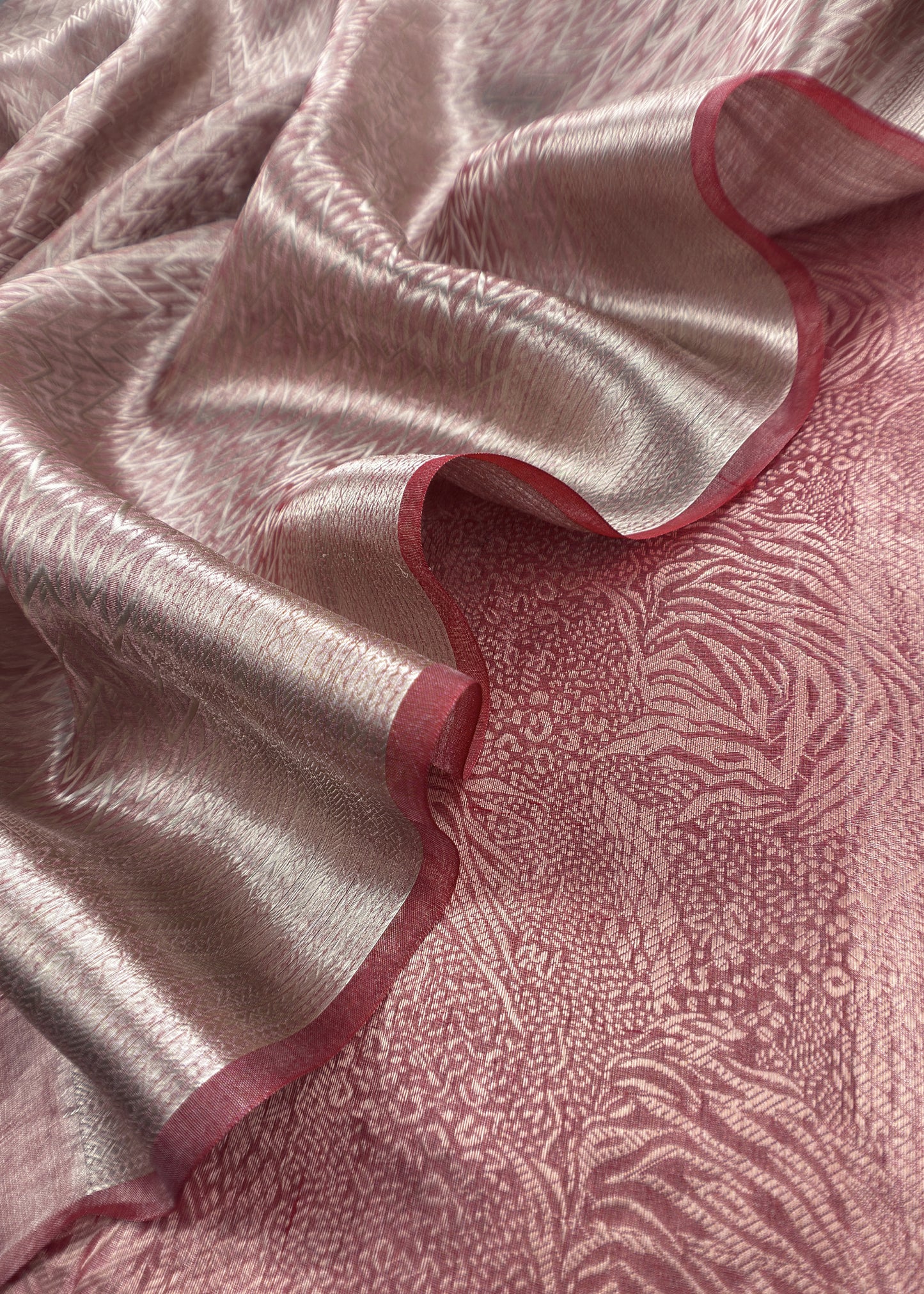 Lustre Red Designer Pure Brocade Tissue Silk Suit fabric