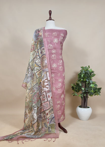 Powder Blue Pure Organza Silk Unstitched Suit With Digital Print Dupatta