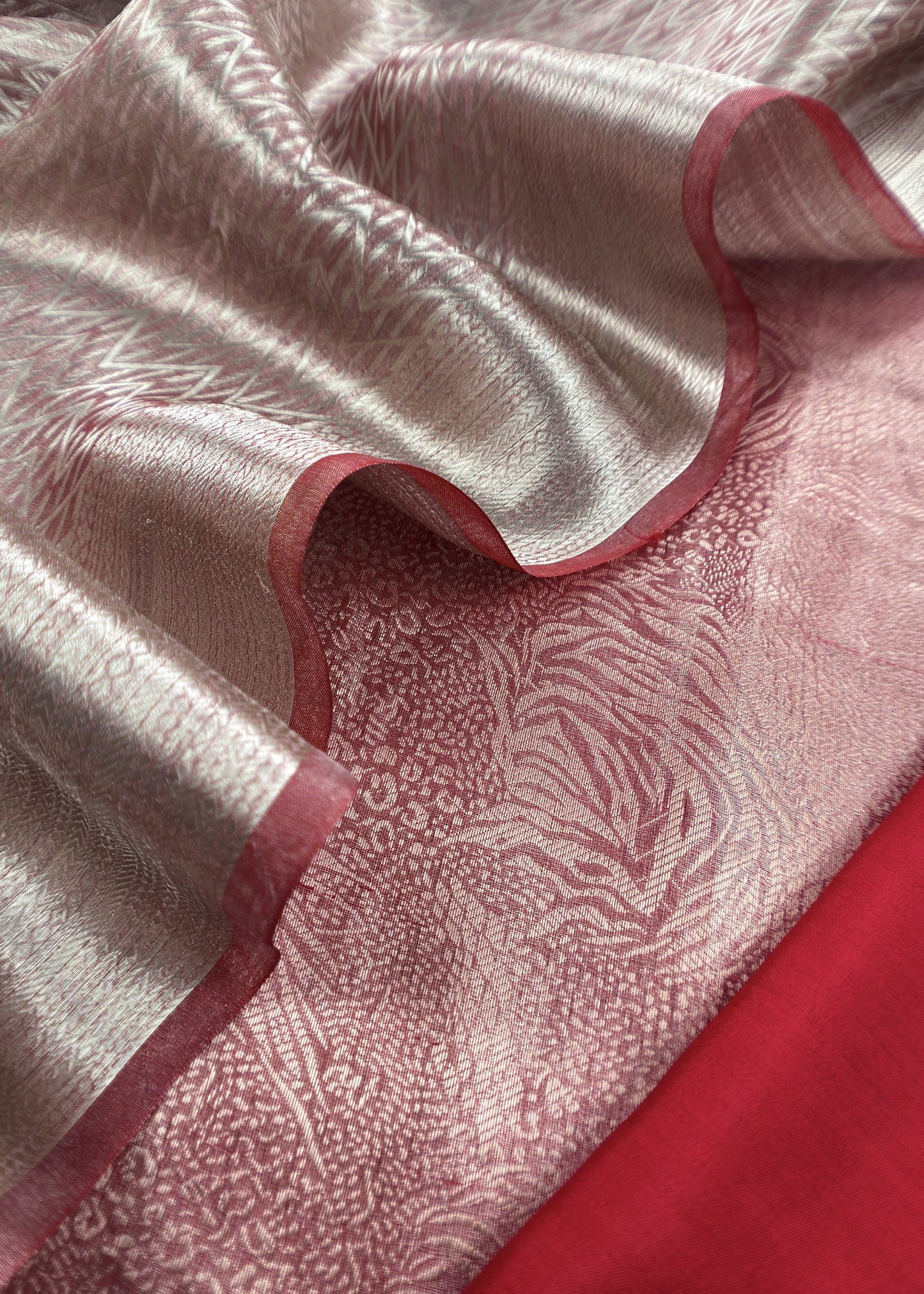 Lustre Red Designer Pure Brocade Tissue Silk Suit fabric