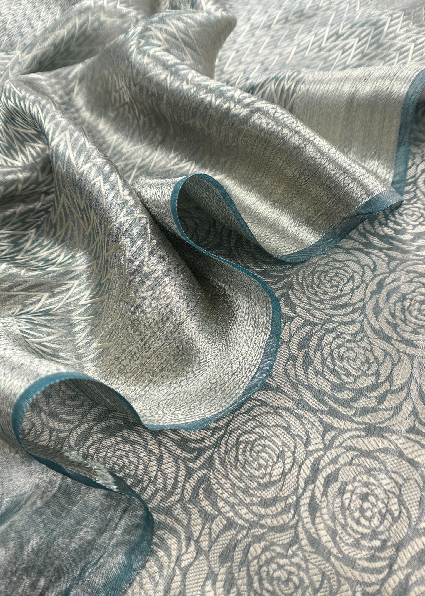 Lustre Green Roses Designer Pure Brocade Tissue Silk Suit fabric