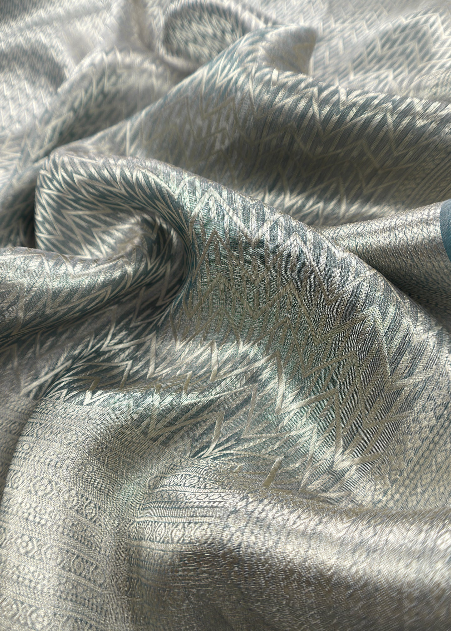 Lustre Green Roses Designer Pure Brocade Tissue Silk Suit fabric