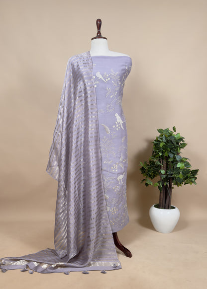 Sage Green Chidiya Tales Mul Cotton Suit Set With Zari Lurex Dupatta