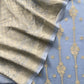 Blue Handloom Chiffon Suit Fabric With Zari Weaving Cutwork