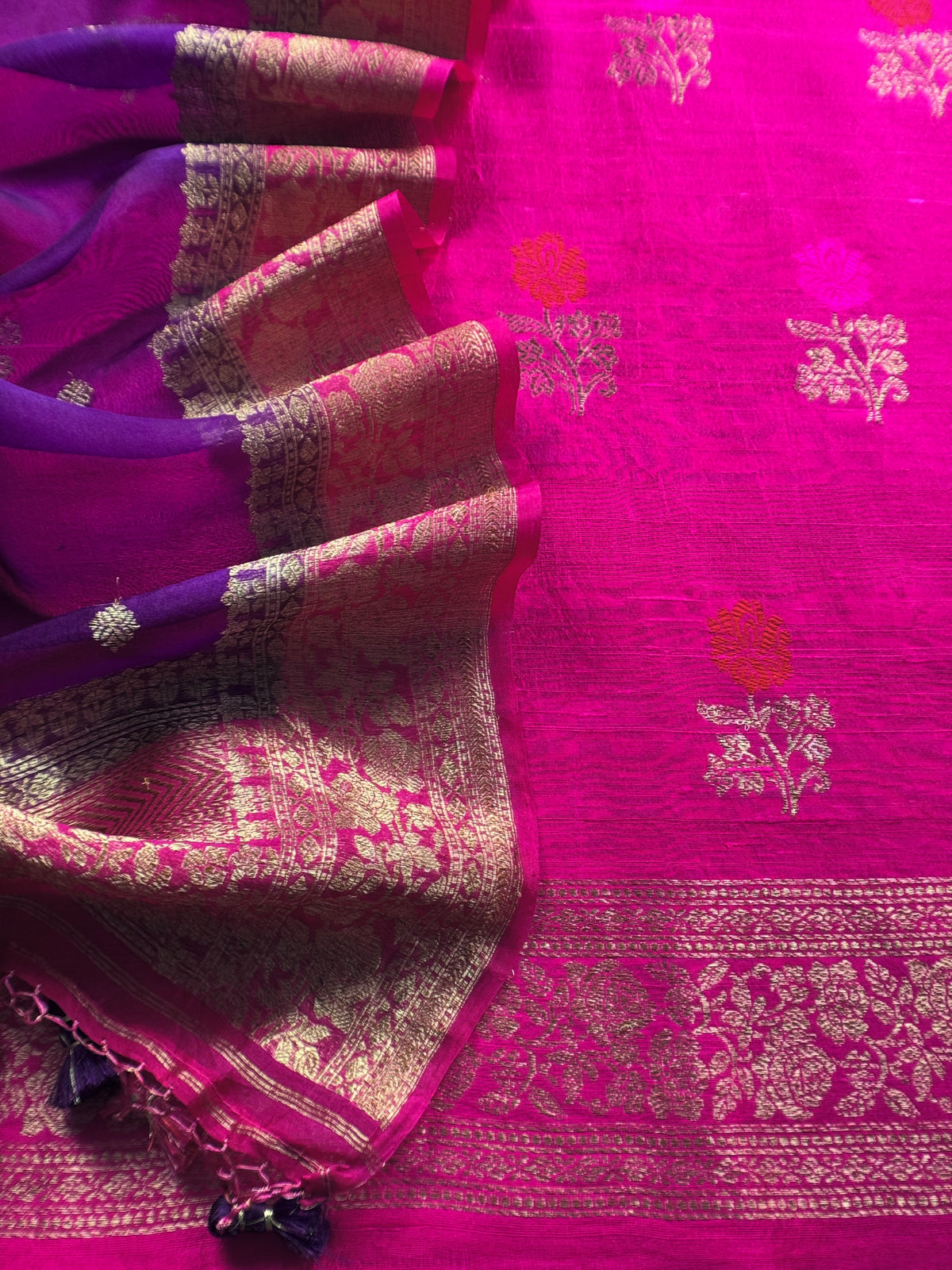 Pink Handloom Raw Silk Suit With Kora Silk Dupatta